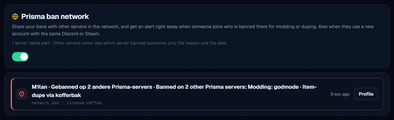 New: the Prisma ban network and the alert you get
