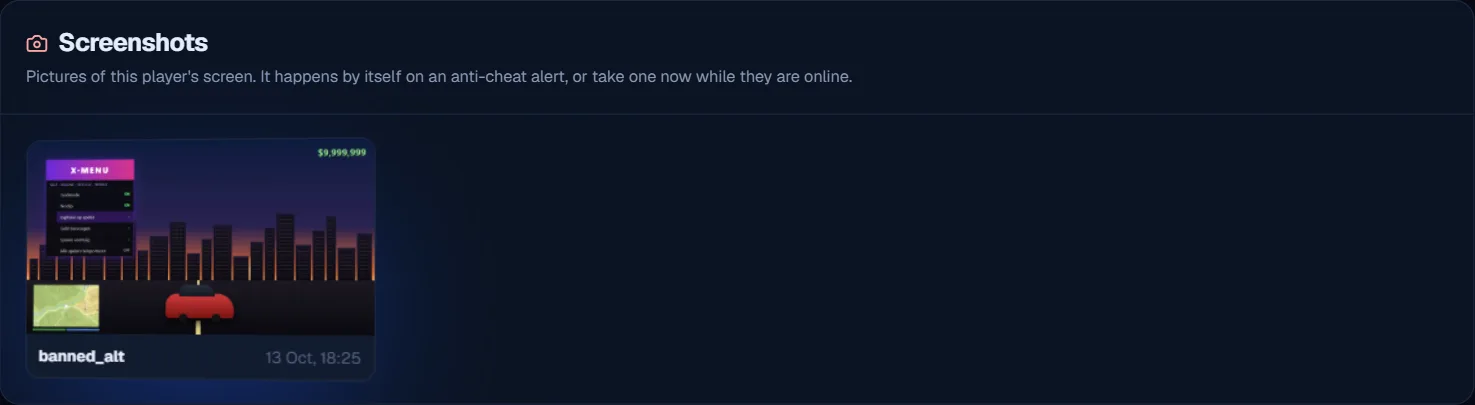 All screenshots in the dossier, plus the Take screenshot button