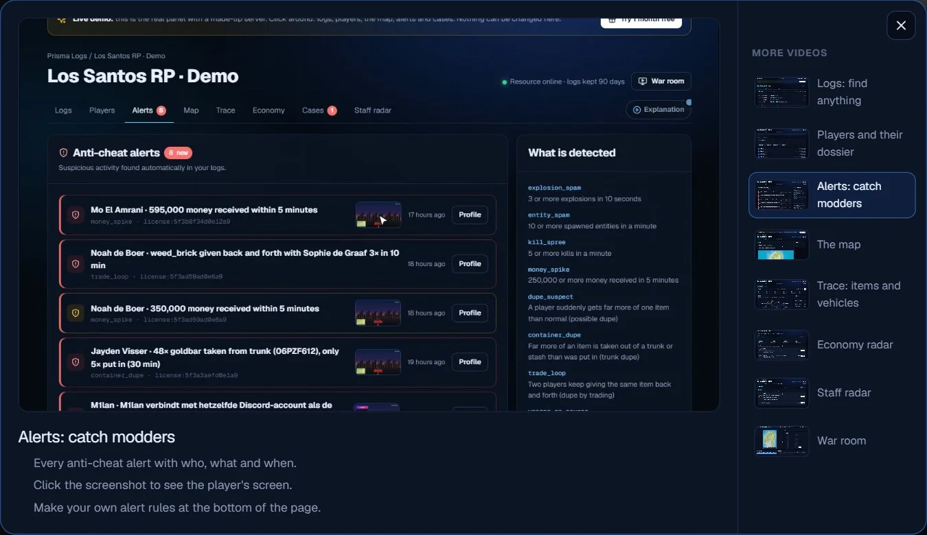 The explanation window: video, tips and all other videos