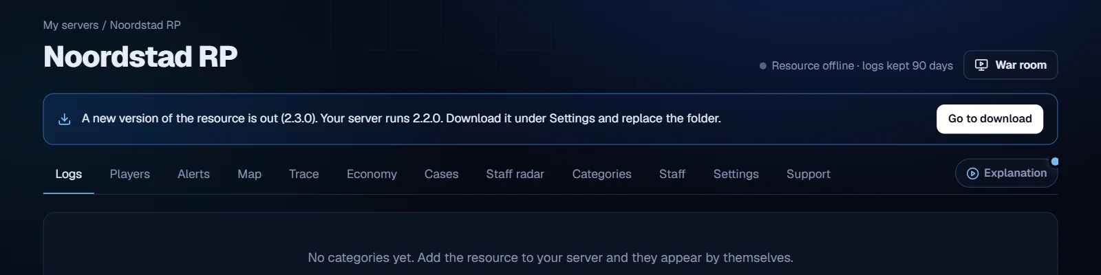 Your panel shows that a new resource is out