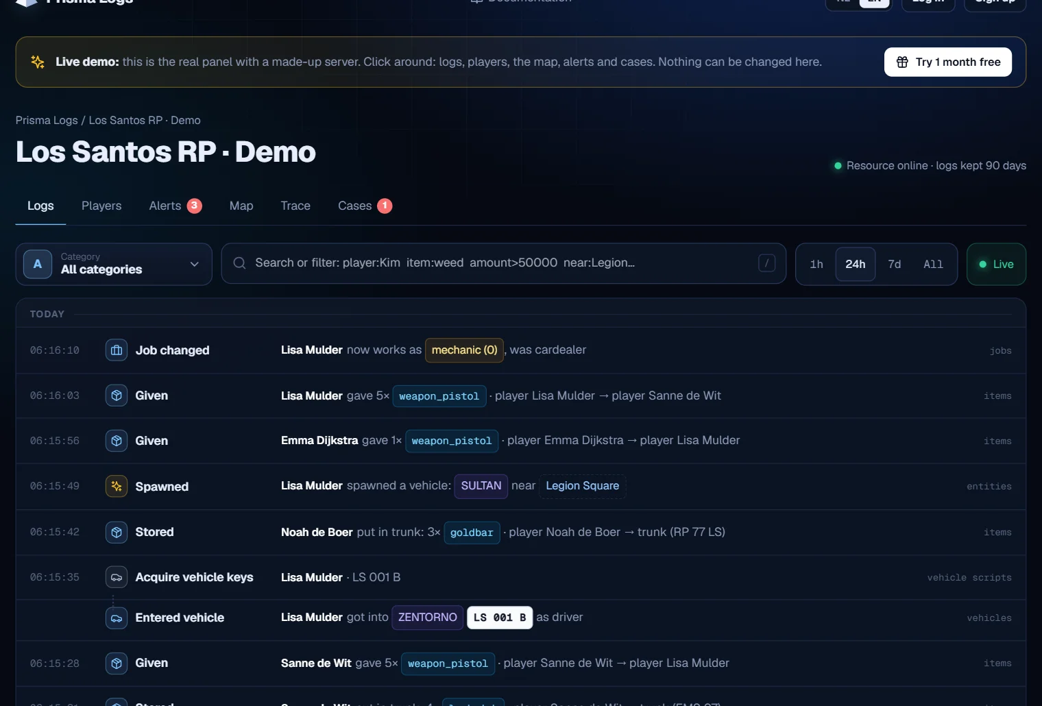 New: the demo is the real panel, with live logs